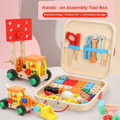 Wooden Tool Box, Montessori Educational STEM Toys, Construction Learning Toys for 3+ Years Kids, Set of 53 pcs, Child Safe Certified, Multi color