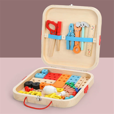 Wooden Tool Box, Montessori Educational STEM Toys, Construction Learning Toys for 3+ Years Kids, Set of 53 pcs, Child Safe Certified, Multi color