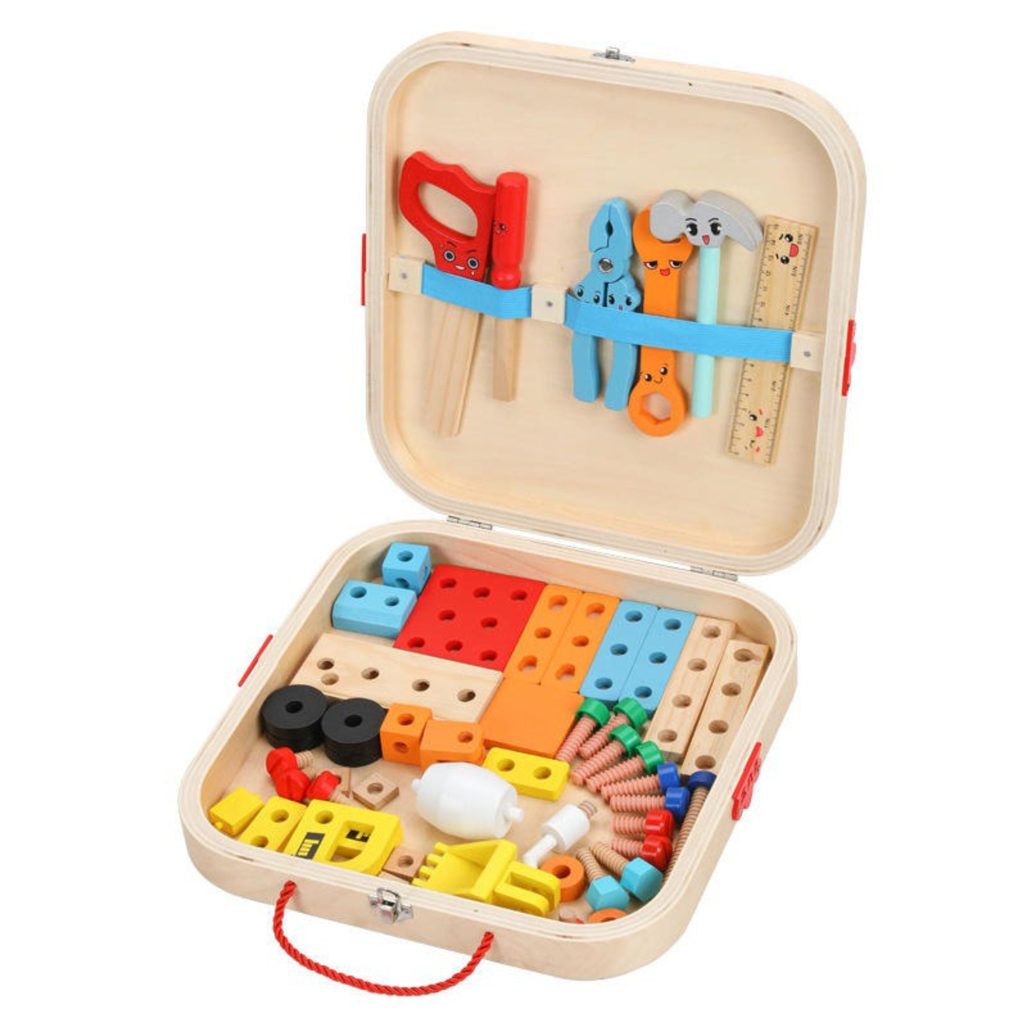 Wooden Tool Box, Montessori Educational STEM Toys, Construction Learning Toys for 3+ Years Kids, Set of 53 pcs, Child Safe Certified, Multi color