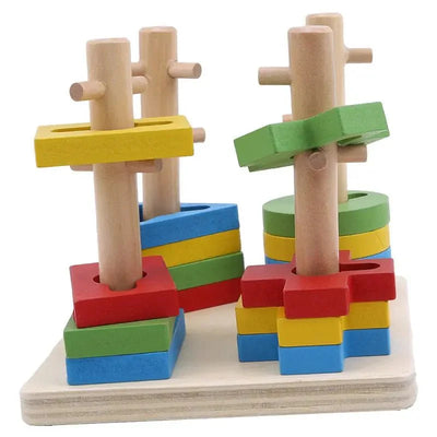 Torre Arcoíris de Madera Tricky | Juegos de cuatro columnas geométricas de madera