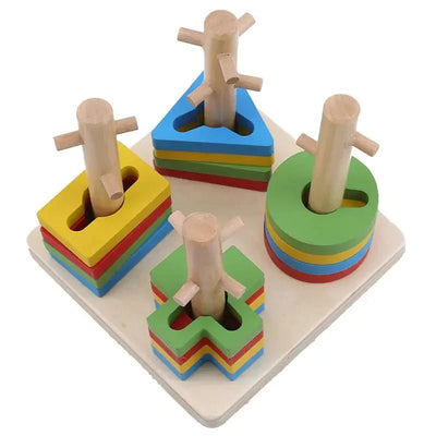 Torre Arcoíris de Madera Tricky | Juegos de cuatro columnas geométricas de madera