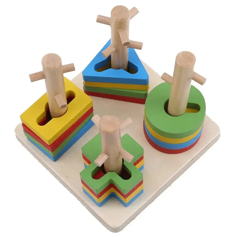 Wooden Tricky Rainbow Tower | Wooden Geometric four column sets