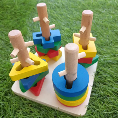 Torre Arcoíris de Madera Tricky | Juegos de cuatro columnas geométricas de madera