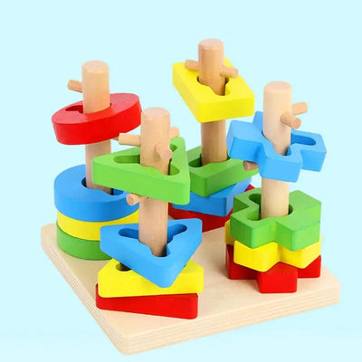 Torre Arcoíris de Madera Tricky | Juegos de cuatro columnas geométricas de madera