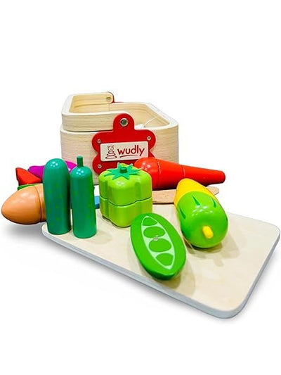Panier à légumes en bois Ensemble de légumes à découper avec couteau en bois et panier de rangement