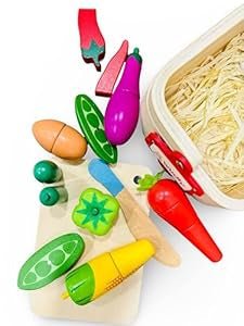 Panier à légumes en bois Ensemble de légumes à découper avec couteau en bois et panier de rangement