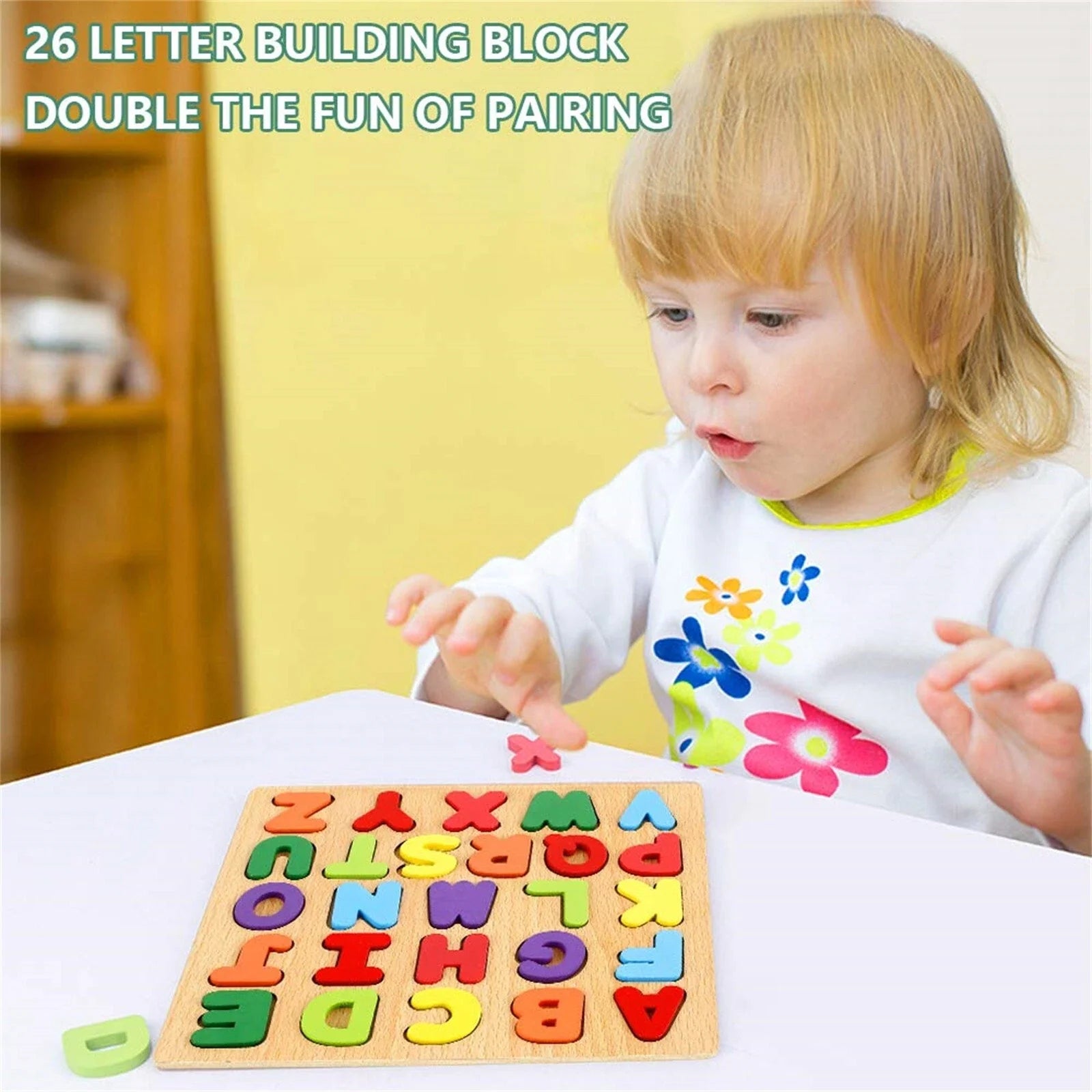 Wooden 3D Alphabet, Numbers & Shapes Learning Puzzle - no knob - Board