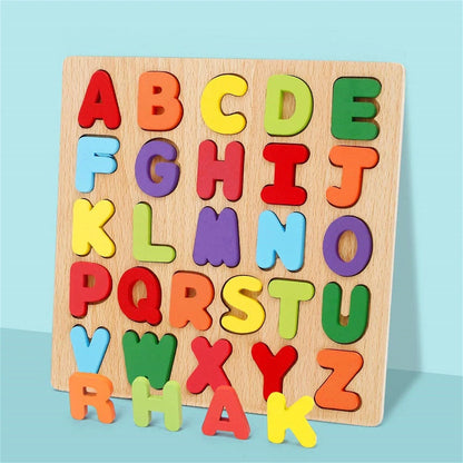Wooden 3D Alphabet, Numbers & Shapes Learning Puzzle - no knob - Board