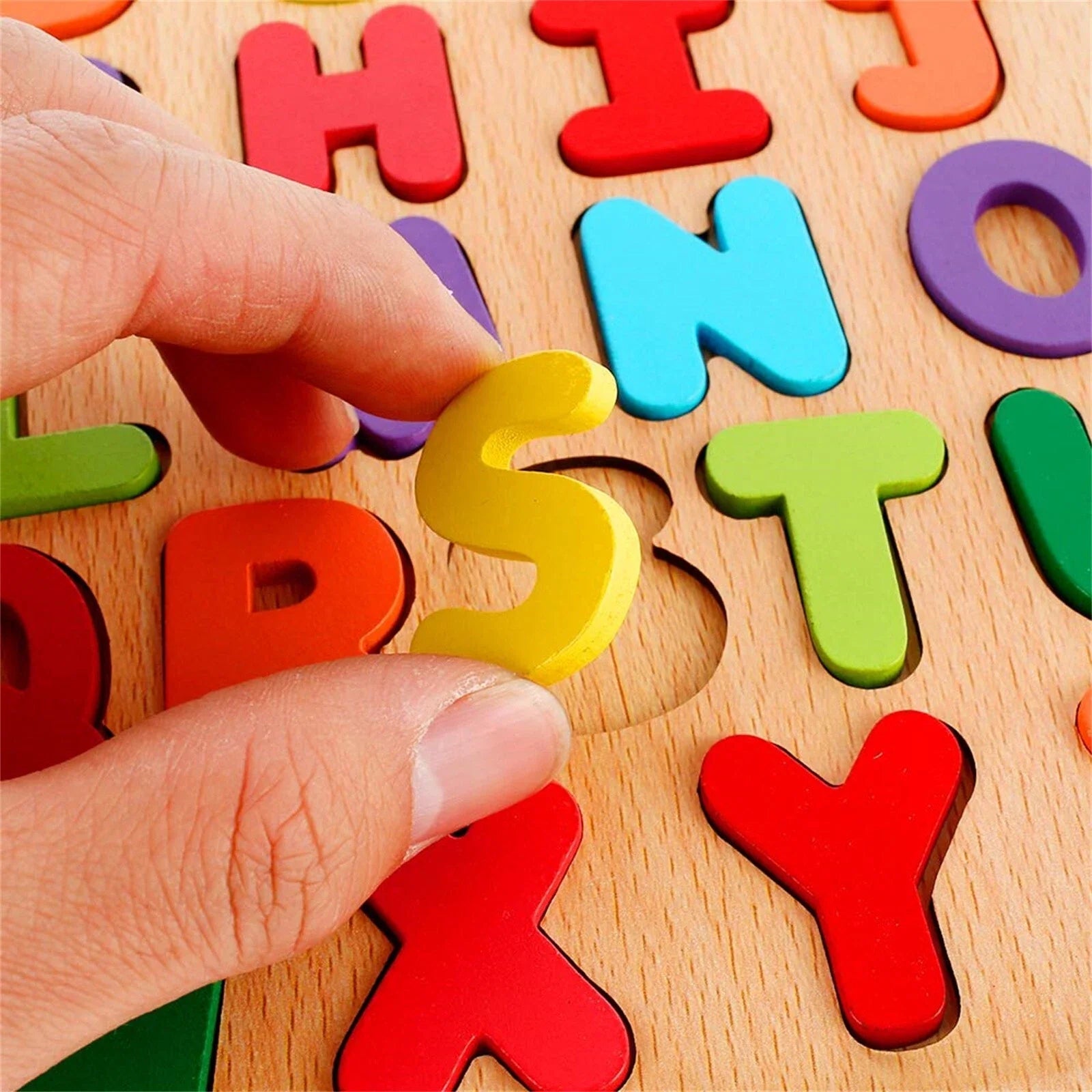 Wooden 3D Alphabet, Numbers & Shapes Learning Puzzle - no knob - Board