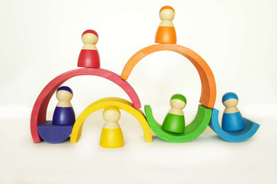 Fidtoy Apilador Arcoíris de Madera para Niños Pequeños con 6 Arcos