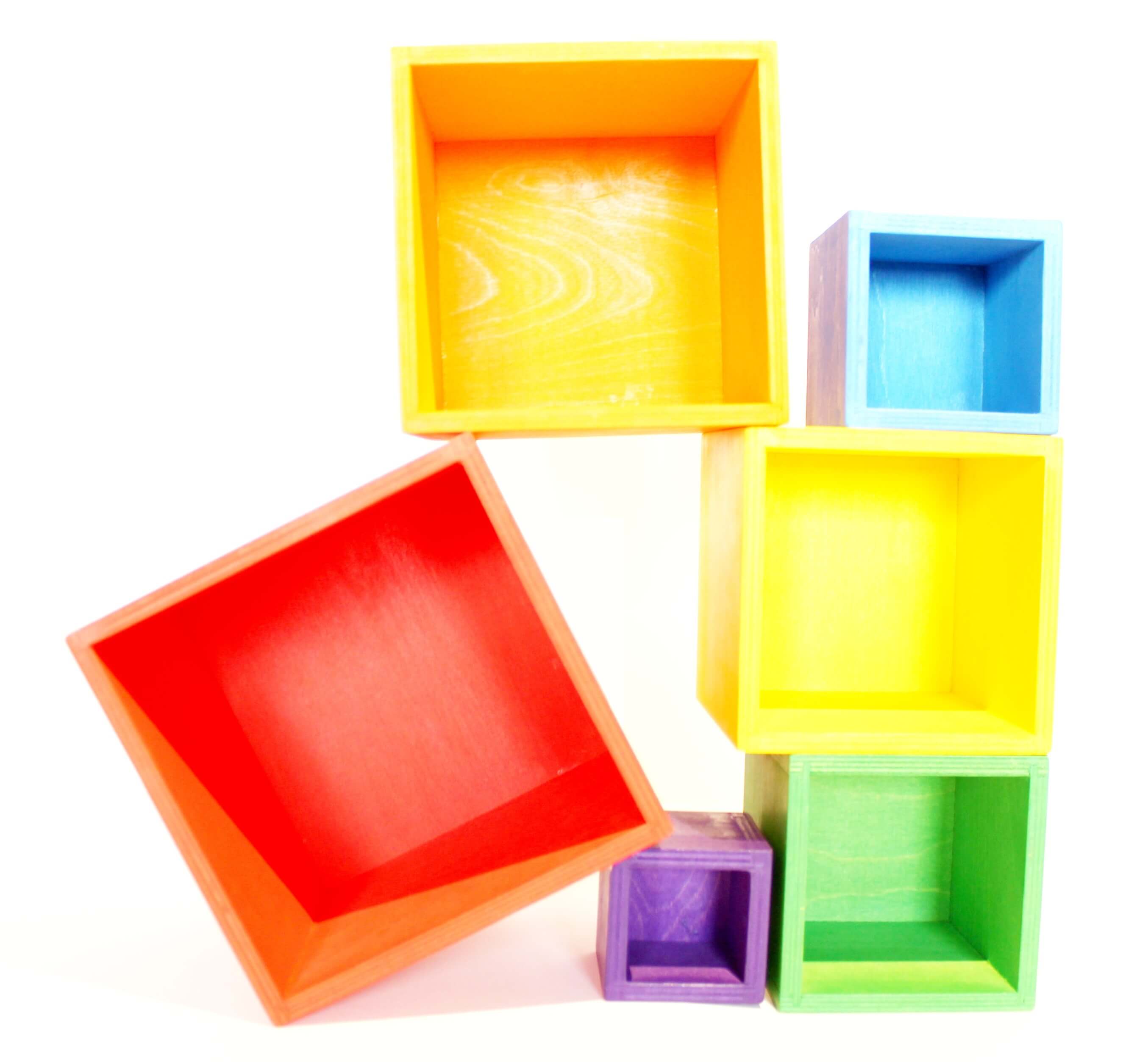 Wooden rainbow stacking boxes - Educational toy