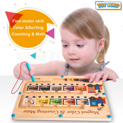 Fidtoy Coffret de train en bois Montessori, jeu de labyrinthe magnétique pour tout-petits