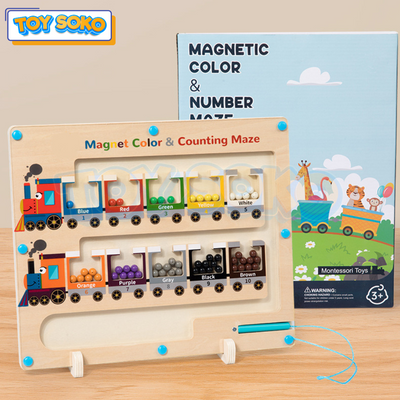 Fidtoy Coffret de train en bois Montessori, jeu de labyrinthe magnétique pour tout-petits