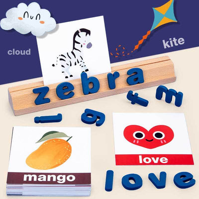 Fidtoy Juguete de Madera para Aprender a Deletrear, Bloques del Alfabeto y Tarjetas Didácticas