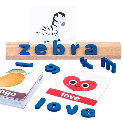 Fidtoy Juguete de Madera para Aprender a Deletrear, Bloques del Alfabeto y Tarjetas Didácticas