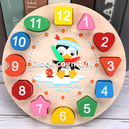 Wooden Cognitive Color and Shape Sorting Clock Number Lacing - 020