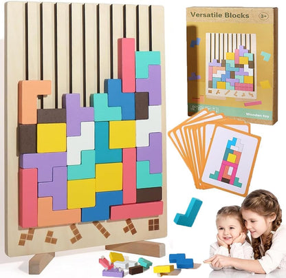 Wooden 3D Tetris Puzzle - Montessori Brain Teaser for Kids & Adults