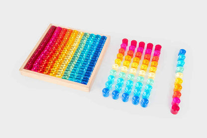 Tickit 100 pcs Gem Circle Lucite Gem Circle Blocks with Mirror Tray Rainbow Translucent Acrylic Open-ended Toy with Tray Tickit