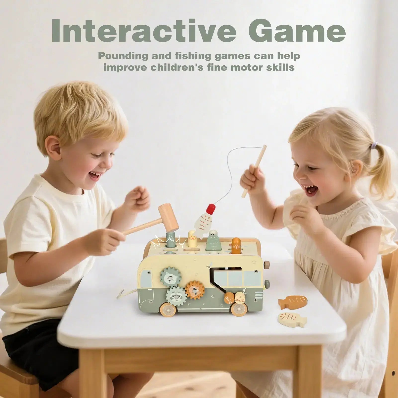 Fidtoy Jouet à marteler Montessori, cube d'activités en bois 7-en-1 pour tout-petits, jouet d'apprentissage musical